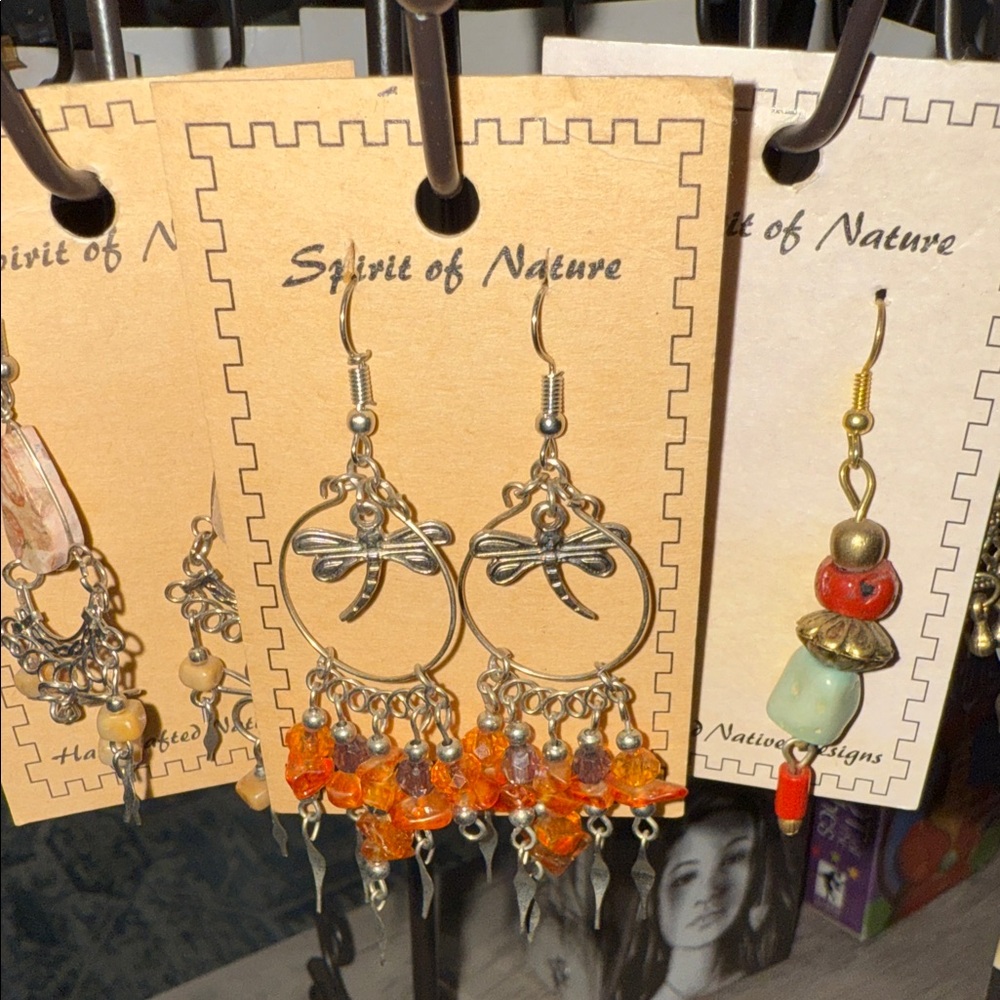 Orange Dragonfly Beaded Earrings